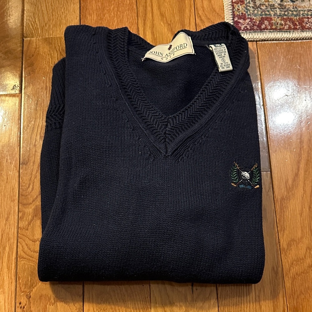 Vintage John Ashford Dark Blue V-Neck Sweater